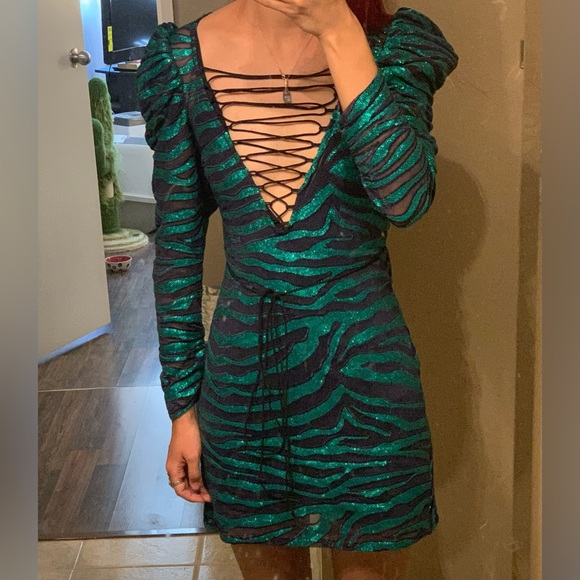 For love and lemons black and teal open back vixen dress - Picture 2 of 3